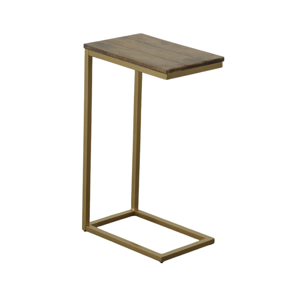 Aggie C-Form Accent Table – Elm Top – Gold Base | Carolina Living