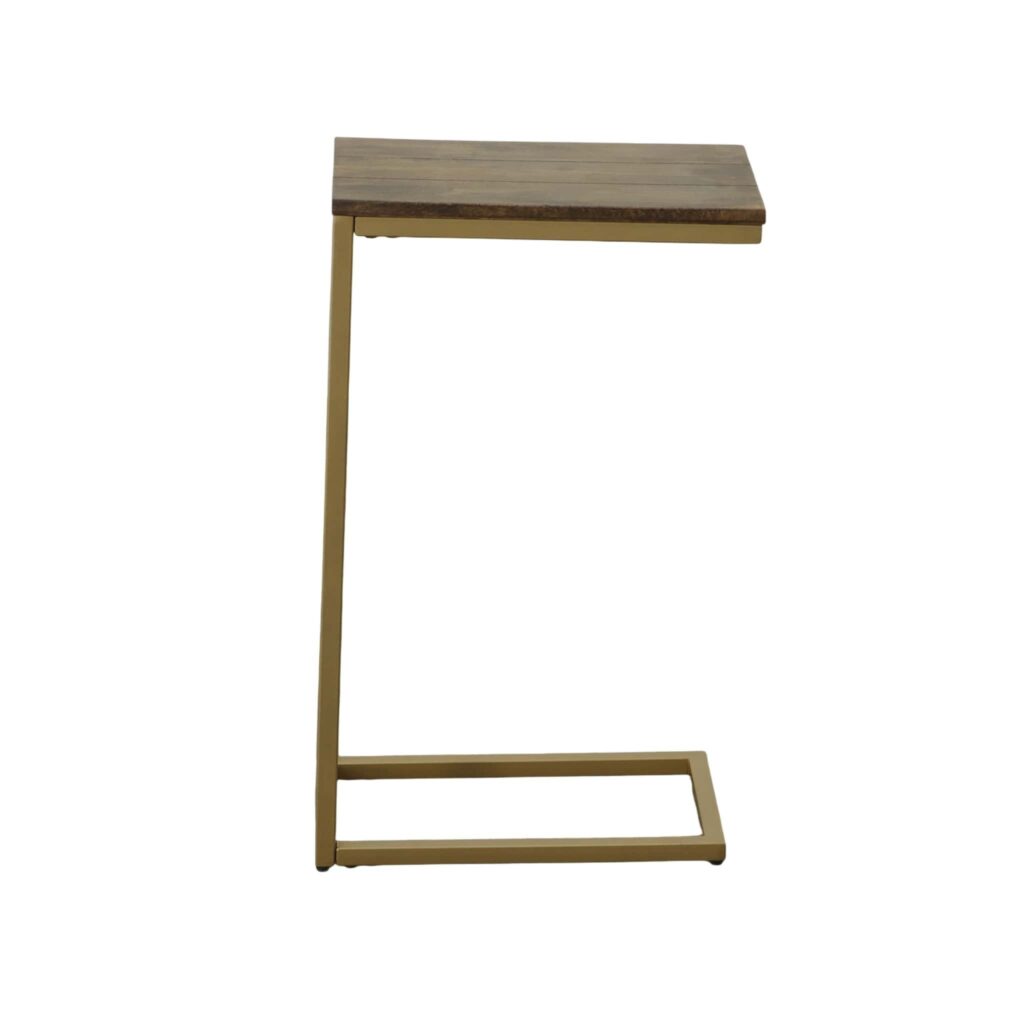 Aggie C-Form Accent Table – Elm Top – Gold Base | Carolina Living